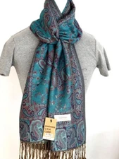 Women's Pashmina Scarf Wrap Shawl Paisley Purple Turquoise Silk Cashmere