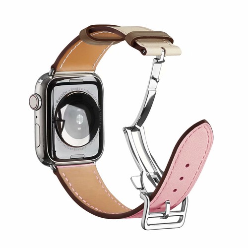 Cinturino in pelle con fibbia deployment per Apple Watch 10 9 8 7 SE 44/45/46/49mm Ultra 2 - Foto 35 di 45