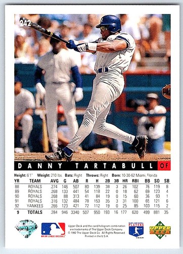 1993 Upper Deck Danny Tartabull New York Yankees #242 - Picture 2 of 2