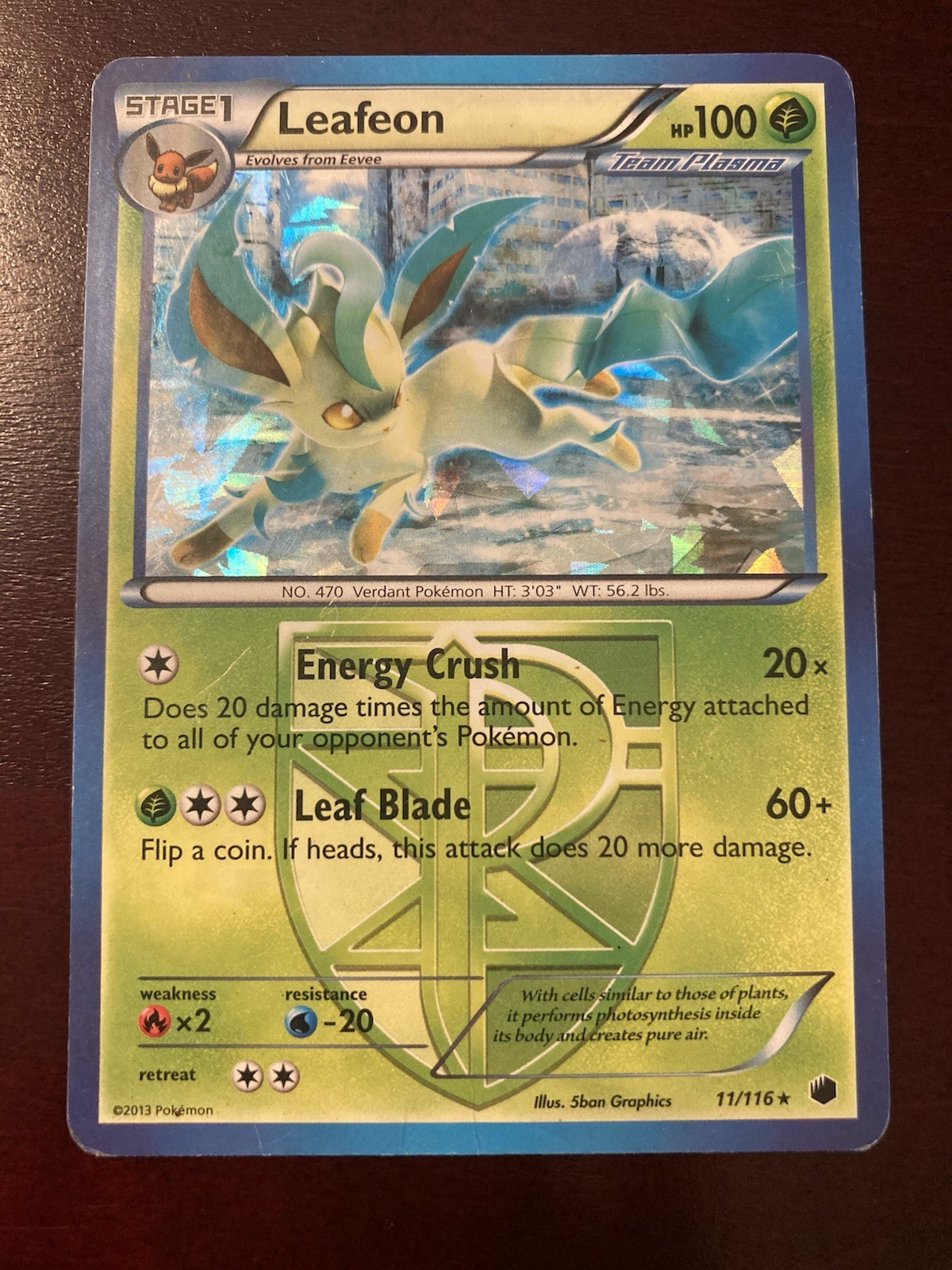 Leafeon 11/116 BW Plasma Freeze Cracked Ice Holo Deck Exclusives Pokémon Card MP