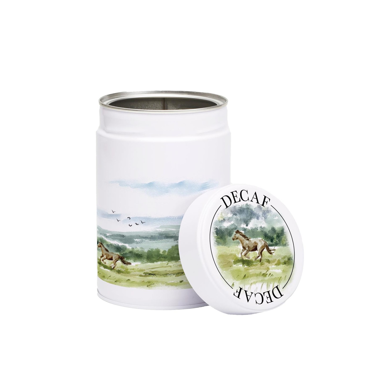 Wild Horses Decaf Canister - Metal Screw Top Kitchen Storage Tin Horse Gifts