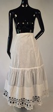 VICTORIAN 19TH C WHITE COTTON PETTICOAT W HAND MADE CROCHET LACE BOTTOM HEM