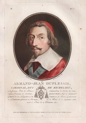 Armand-Jean du Plessis de Richelieu Cardinal Kardinal Portrait mezzotint 1790