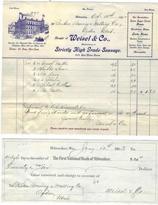 Weisel & Co, Milwaukee, Wisconsin 1902 / 03 Paper & Check, Becker, Ogden, Utah