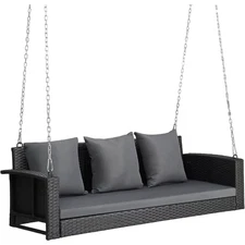 Porch Swing, 5FT Hanging Outdoor Porch Swings for Adults, Wicker 3 Person Patio 