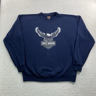 Vintage Harley Davidson Sweatshirt Men Large Navy Blue Eagle Gowanda New York
