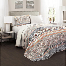 Lush D cor Nesco Quilt Set Striped Pattern Reversible 3 Piece Bedding Set - Navy