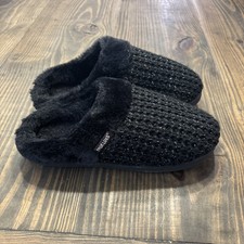 Muk Luks Slippers Womens 9-10 Mule Black Faux Fur Slip On Comfort Closed Toe