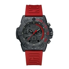 NEW Luminox Men's Watch Navy SEAL Quartz Black Dial Red Rubber Strap XS.CE81.EY