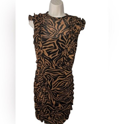 Express Tiger Print Ruched Bodycon Mini Dress M Animal Mob Wife Y2K Going Out