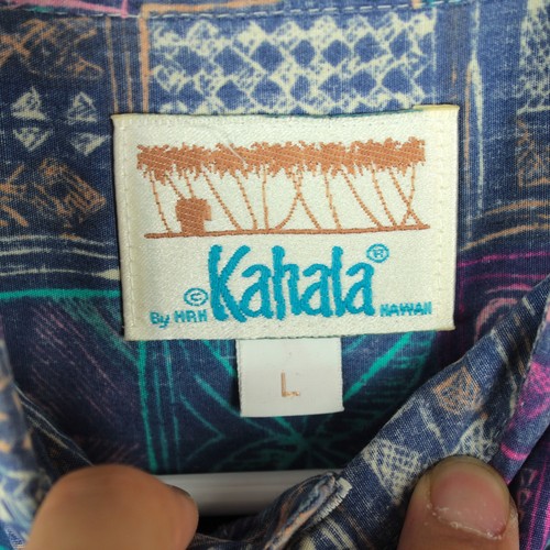 Vintage Kahala Button Down Shirt Men Size L Blue Hawaiian Short Sleeve Tropical - Picture 5 of 9