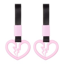 2 Pcs Heart Car Handle Straps Rear Bumper Warning Ring Pink/Black