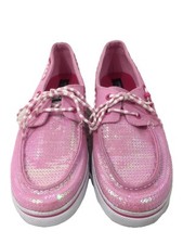 Sperry 5.5 M Top-Sider Bahama Pink 2 Eye Metallic Sequin Sparkle Boat Shoes