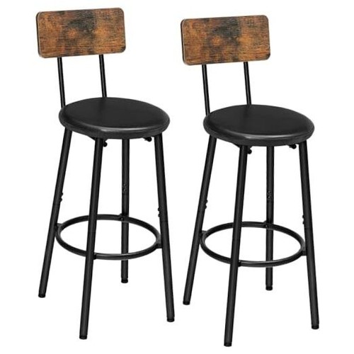 Bar Stools, Bar Stools Set of 2 with PU Upholstered, Bar Rustic Brown, Black