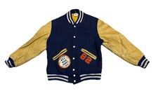 Vintage 70s Wool Varsity Letterman Jacket Men 42 Blue NEC Frosh Champs Kaye Bros