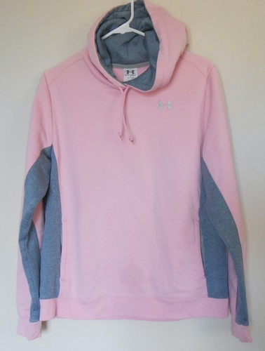 Under Armour Womens Pink/ Grey Pull Over Hoodie Loose Fit Long Sleeve w/Pockets 