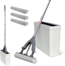 Masthome Sponge Mop and Bucket, Lazy Squeeze Mop Bucket with 3Pcs Super High Abs