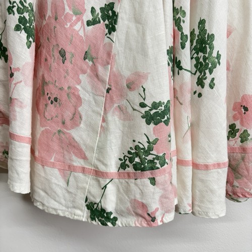 M&S Vtg Midi Skirt 100% Linen UK 16 Bias Cut White Pink Floral Flared Autograph - Picture 12 of 20