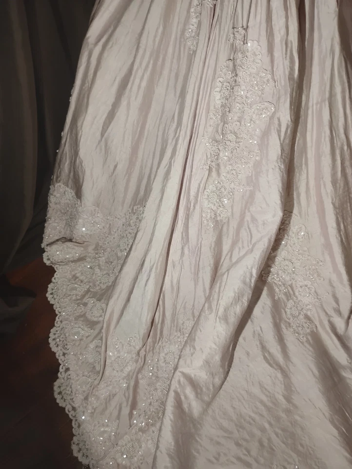 Vestido de novia Demetrios rosa envejecido rubor 100 % seda mangas largas talla 10 Foto 3 de 4