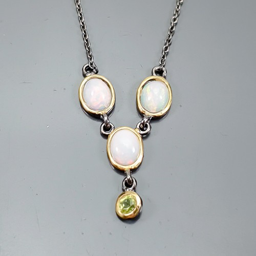NEW Jewellery Natural Opal Necklace 925 Sterling Silver 18"/N25592 - Picture 1 of 8