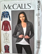 MCCALLS PATTERN 7254 CARDIGANS  MISSES SIZES  LARGE XLARGE  UNCUT NEW  FF