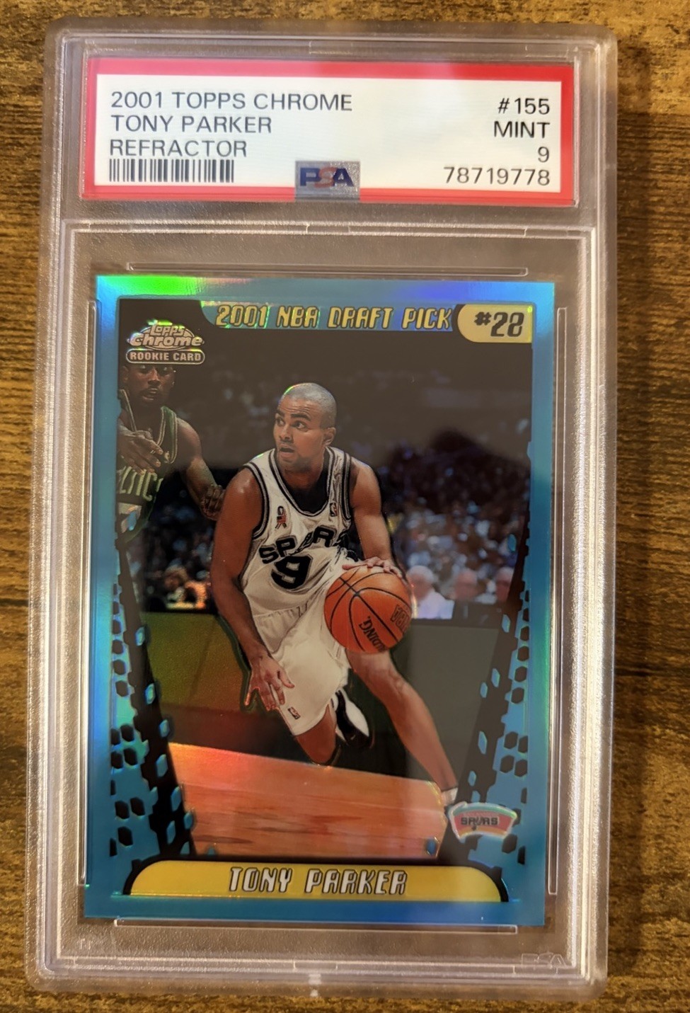 2001-02 Topps Chrome Tony Parker Rookie RC Refractor #155 PSA 9