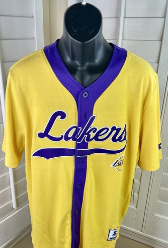 Starter NBA Los Angeles Lakers Purple/Gold Button Up Baseball Jersey - Men’s L - Picture 2 of 6
