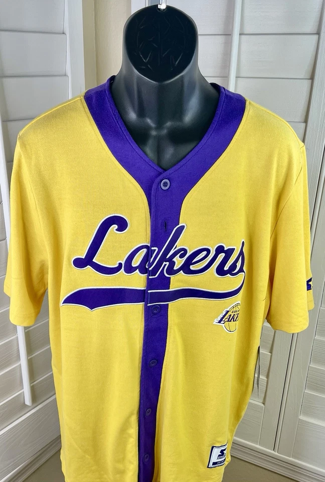 Starter NBA Los Angeles Lakers Purple/Gold Button Up Baseball Jersey - Men’s L - Image 2 of 4