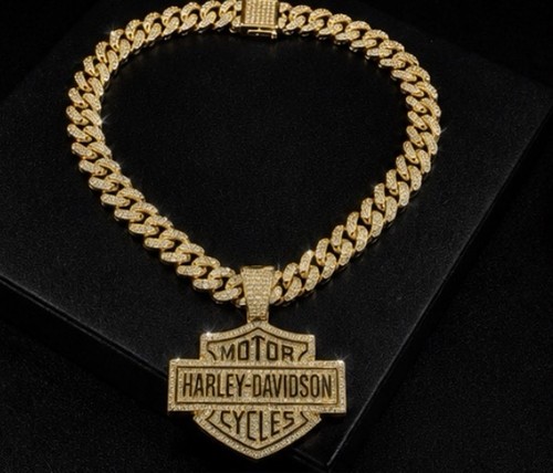 Harley Davidson Gold Bling Pendant & 24" Chain Brand New USA Seller