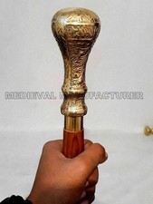 36'' Victorian Brass Designer Handle Antique Wooden Walking Stick Vintage Cane