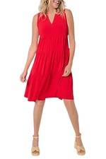 Susan Graver Women's EveryDay Liquid Sleeveless Tiered Dress Red