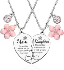 Gifts for Mom Daughter 2Pcs Mom Daughter Heart Matching Pendant Necklace Set Cut