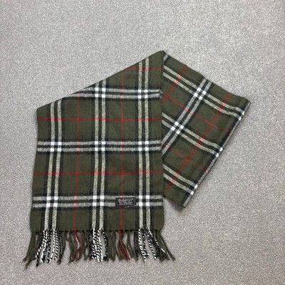 Burberry London Schal 60x12 cm grün Nova Check 100% Lammwolle Made England