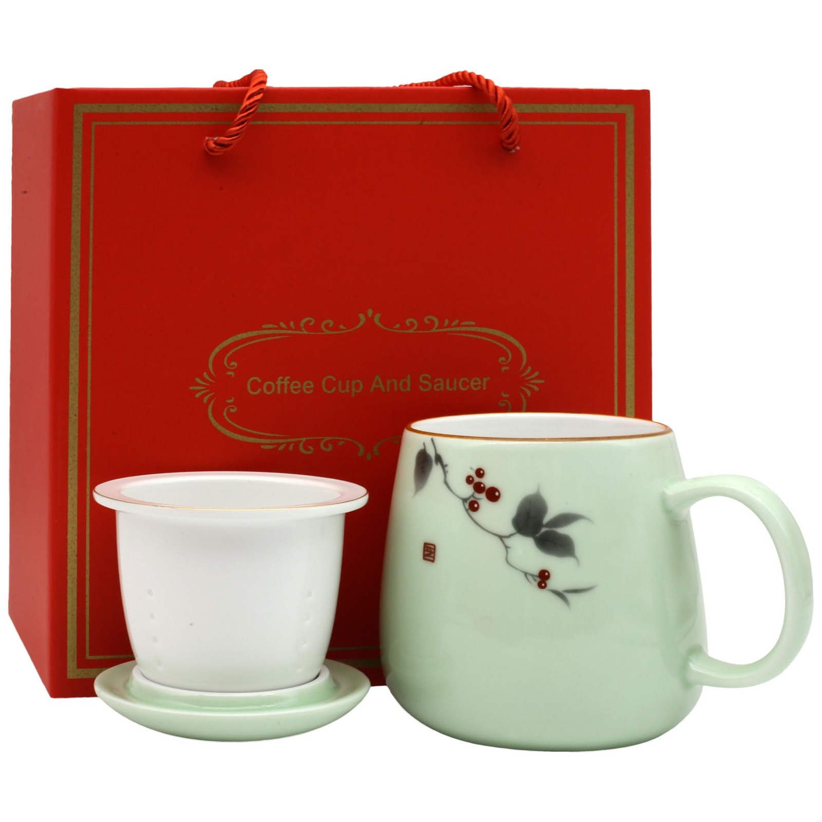 Mug With Ceramic Infuser And Lid &ndash; 18oz Premium Porcelain 