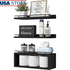 Floating Shelves Set W/ Metal Rails Bathroom Living Room Office Storage New