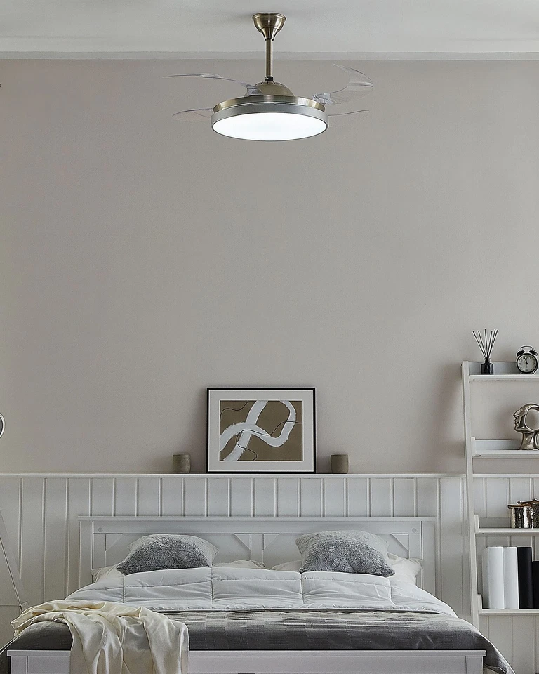 Ventilatore da Soffitto Metallo Argento Pale Trasparenti e Telecomando Ibar - Immagine 2 di 4