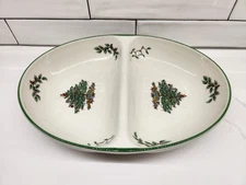 Spode Christmas Tree 11.5" Oval Divided Serving Dish Bowl Oven to Table England