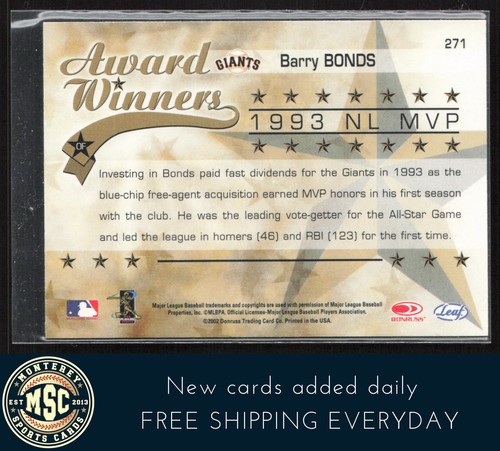 Barry Bonds 2002 Leaf Rookies & Stars #271 San Francisco Giants - Bild 2 von 2