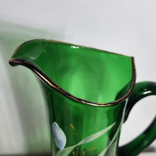 Antique Northwood Green Glass Hand Blown Painted Lemonade Set Pitcher+5 Glasses - Picture 22 of 24