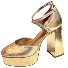 Chelsea & Violet Gold Mattie Heels Platform Pumps Disco/Party Sandals Sz 7, 8.5