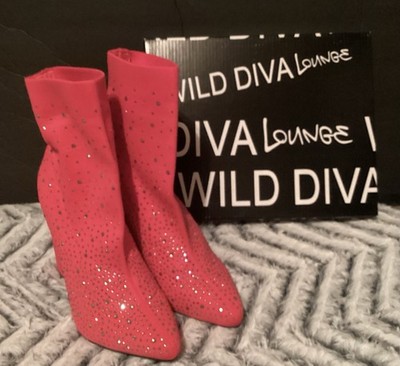 Wild Diva Neon Pink Rhinestone Booties Size 6
