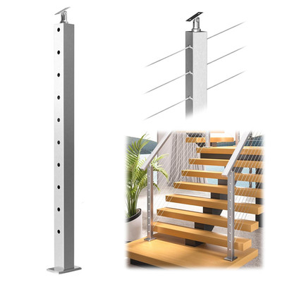 Stair Cable Railing Post 36 Inch for 25-35 Degrees Stair 36''X2''X2'' Surface Mount