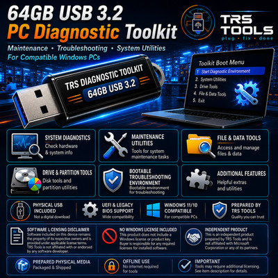 64GB USB 3.2 Bootable PC Diagnostic & Maintenance Toolkit for Compatible PCs