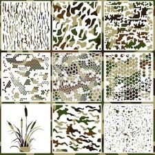 9 Piece Camo Stencil Set for Spray Paint 12x12 Inch Plastic Stencils