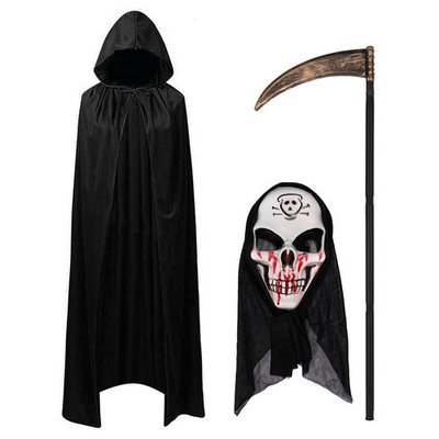 Halloween Kostüm Sensemann, Umhang mit Kapuze, Halloween Costume Schwarz, Hal...