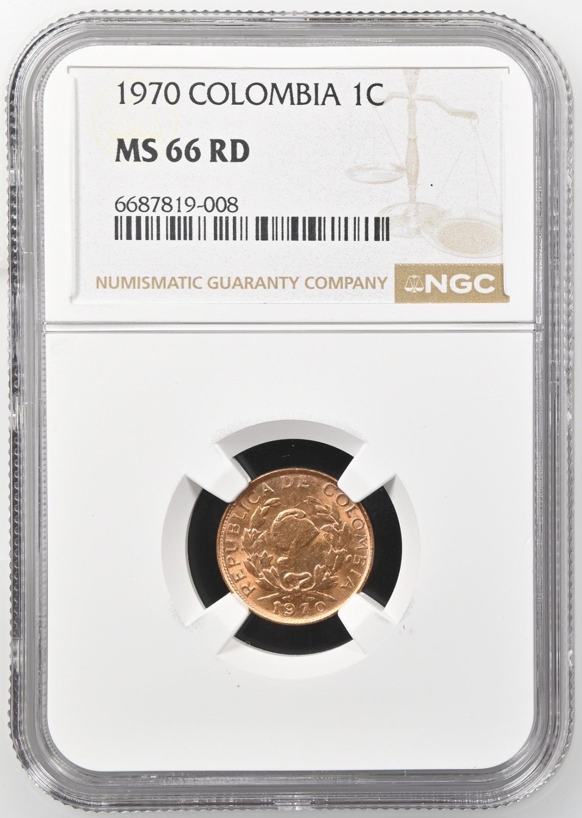 Colombia 1 Centavo 1969 NGC MS 66 RD