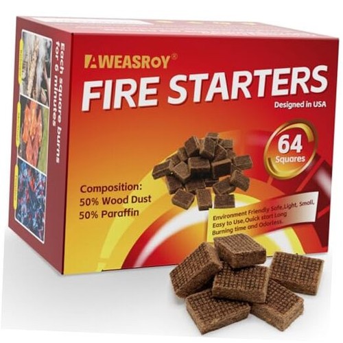 Fire Starter Squares 64 - Fire Starters for Fireplace,Chimney,BBQ - Picture 1 of 7