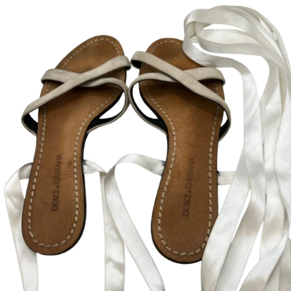 Dolce & Gabbana Women's Satin & Suede Lace-Up Ivory Sandals Size 7 (EU 37) - image 4 of 4