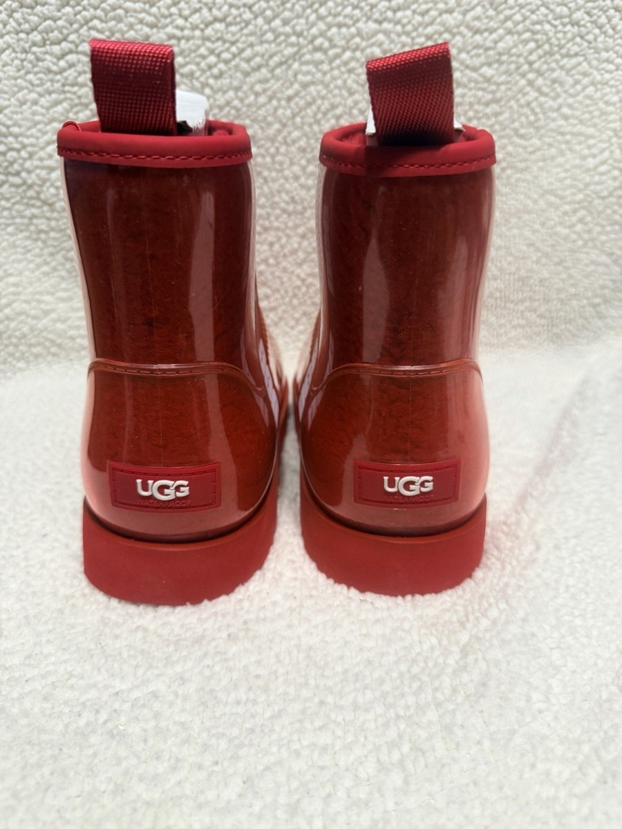 UGG Classic Clear Mini Women's Red Waterproof Ankle Rain Boot Pull On 10 View 5