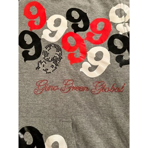 Gino Green Global Zip Up Hoodie Gray 4XL GGG 99 All Over Print Rhinestone Y2K image 6